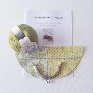 kit diy porte monnaie au crochet coloris vert pesto